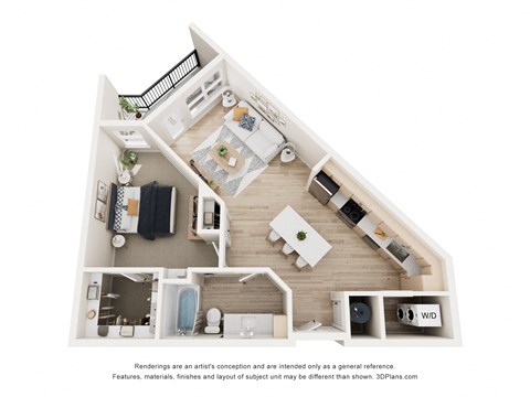 Floor plan for 1 bed, 1 bath, 771 sqft